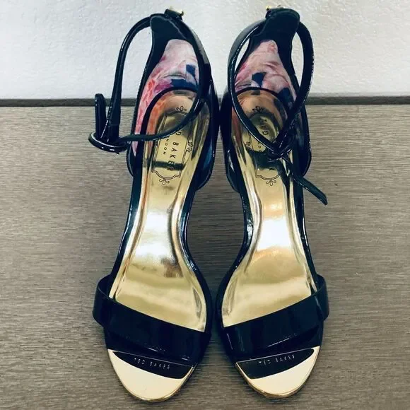 Ted Baker London Black Patent Strappy Stiletto Heels - Picture 4 of 9